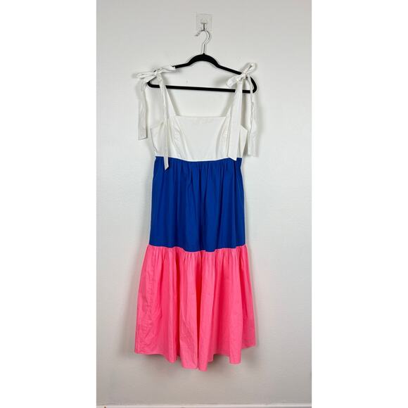 Lilly Pulitzer Anlee Color Block Tiered Bow Tie Smocked Back Midi Dress 8 - Picture 2 of 6